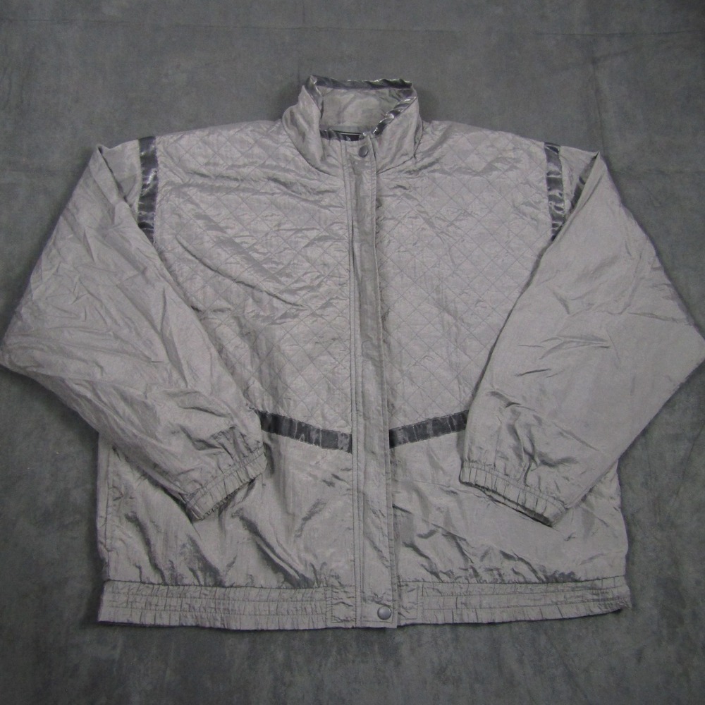Outbrook Quilted Windbreaker Jacket Women XL Gray Vintage Full Zip Lightweight